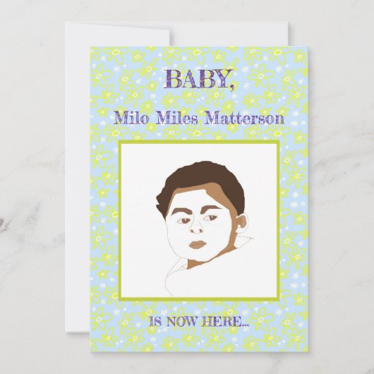 Faire-part Fleur Bouquet Daisy Meadow Périwinkle Lemon Birth (Devant)