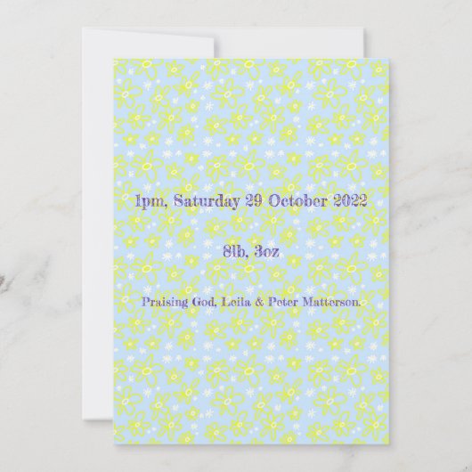 Faire-part Fleur Bouquet Daisy Meadow Périwinkle Lemon Birth (Dos)