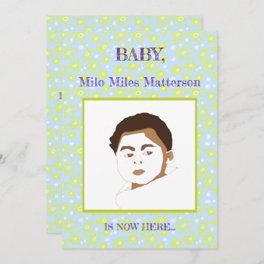 Faire-part Fleur Bouquet Daisy Meadow Périwinkle Lemon Birth (Devant / Derrière)