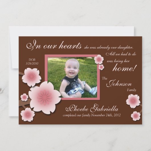 Faire-part Fleur de cerise rose et annonces d'adoption Brown (Devant)