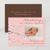 Faire-part Fleur de cerisier rose et bébé fille brun photo na (Devant / Derrière)