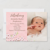 Faire-part Fleur de cerisier rose et marron naissance photo b (Devant)