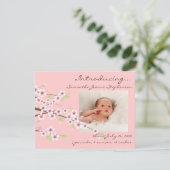 Faire-part Fleur de cerisier rose et naissance de bébé fille  (Debout devant)