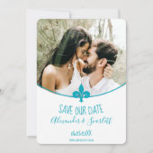 Faire-part Fleur de Lis Aquamarine Photo Enregistrer la Date (Devant)
