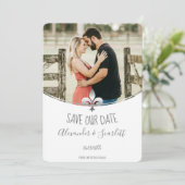 Faire-part Fleur de Lis Argent Photo Enregistrez la Date (Debout devant)