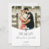 Faire-part Fleur de Lis Argent Photo Enregistrez la Date (Devant)