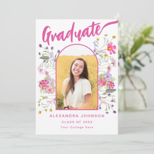 Faire-part Fleur sauvage - Arche photo Pink Script (Debout devant)