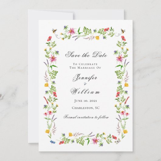 Faire-part Fleur sauvage d'aquarelle Mariage Enregistrer la d (Devant)