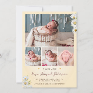 Faire-part Fleur sauvage de marguerite accueil nouveau-né béb