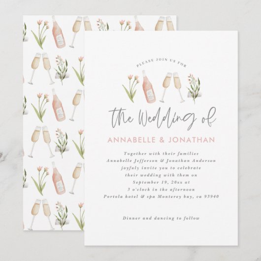 Faire-part fleur sauvage florale champagne écriture moderne (Devant / Derrière)