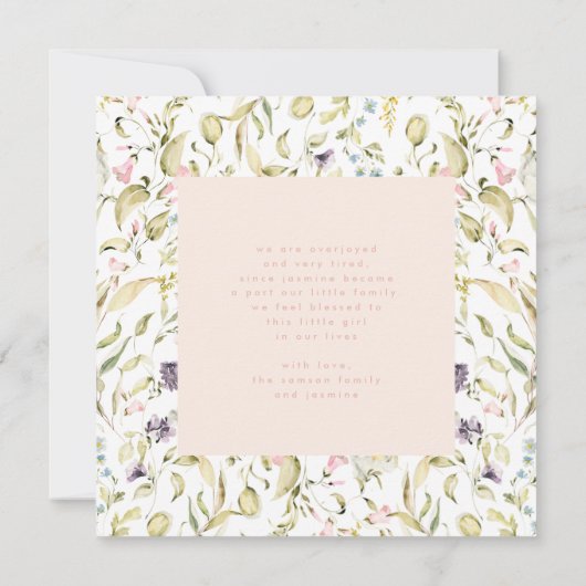 Faire-part fleur sauvage moderne rose fille bonjour naissance (Dos)