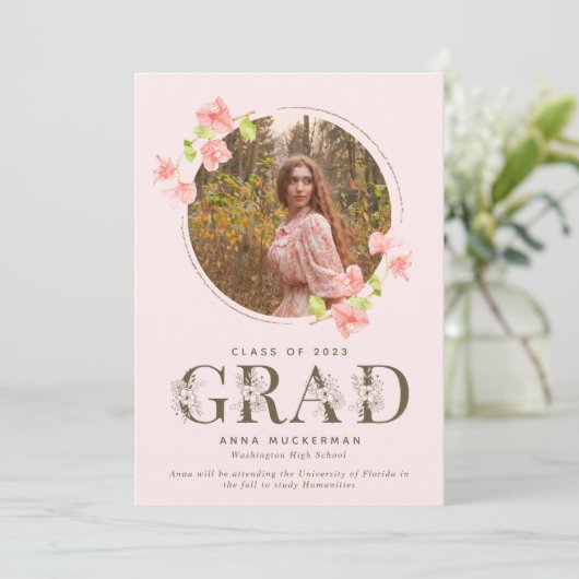 Faire-part Fleur sauvage rose Fille Lycée (Debout devant)