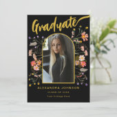 Faire-part Fleur sauvage Stylish Gold Script Graduate Photo (Debout devant)