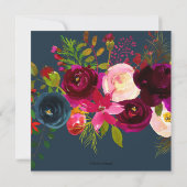 Faire-part Fleurs à l'aquarelle Rose, Bourgogne+Navy (Dos)