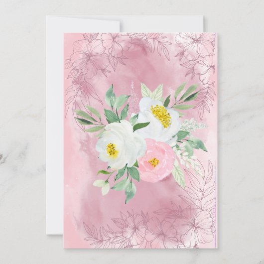 Faire-part Fleurs d'aquarelle blanche et rose pâle (Devant)