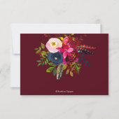 Faire-part Fleurs d'aquarelle Blush, Bourgogne+Marine (Dos)