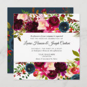 Faire-part Fleurs d'aquarelle Blush, Bourgogne + Nuit (Devant / Derrière)
