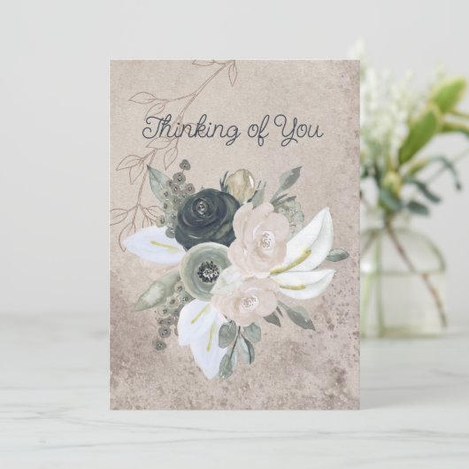 Faire-part Fleurs d'aquarelle de couleur verte et crème (Debout devant)