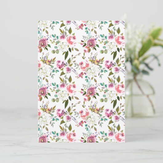 Faire-part Fleurs d'aquarelle douce Motif Rose (Debout devant)