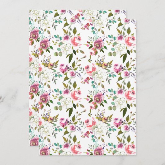 Faire-part Fleurs d'aquarelle douce Motif Rose (Devant / Derrière)