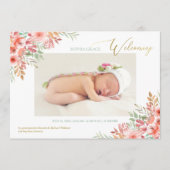 Faire-part Fleurs d'aquarelle rose bébé fille photo naissance (Devant)