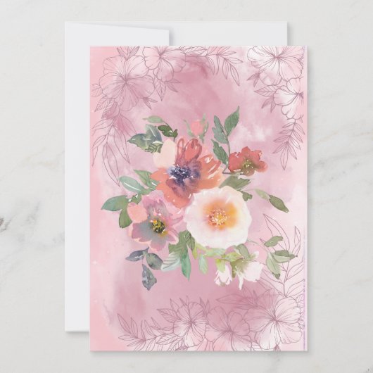 Faire-part Fleurs d'aquarelle rose pâle (Devant)