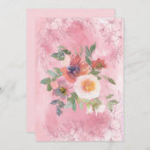 Faire-part Fleurs d'aquarelle rose pâle (Devant / Derrière)
