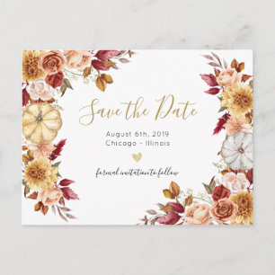 Faire-part Fleurs d'automne enregistrer la date carte postale