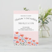 Faire-part Fleurs De Champ Aquarelle En Rouge Et Bleu Doux (Debout devant)