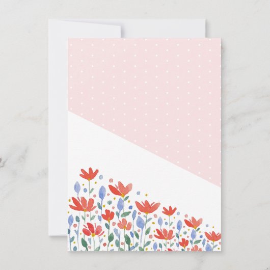 Faire-part Fleurs De Champ Aquarelle En Rouge Et Bleu Doux (Dos)