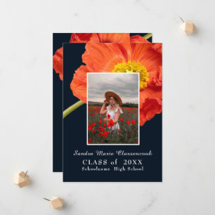 Faire-part Fleurs de pavot rouge Cadre photo Graduation moder