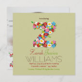 Faire-part Fleurs de printemps Monogramme Bébé Fille Photo Na (Devant / Derrière)