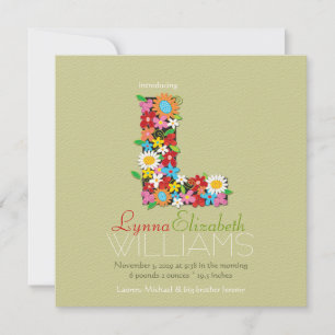Faire-part Fleurs de printemps Monogramme Bébé Fille Photo Na