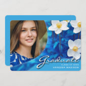 Faire-part Fleurs de script élégantes Bleu | Modern Photo Gra (Devant / Derrière)