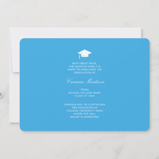 Faire-part Fleurs de script élégantes Bleu | Modern Photo Gra (Dos)