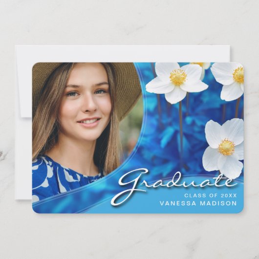 Faire-part Fleurs de script élégantes Bleu | Modern Photo Gra (Devant)