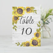 Faire-part Fleurs de soleil sur bois blancNuméro de table de  (Debout devant)