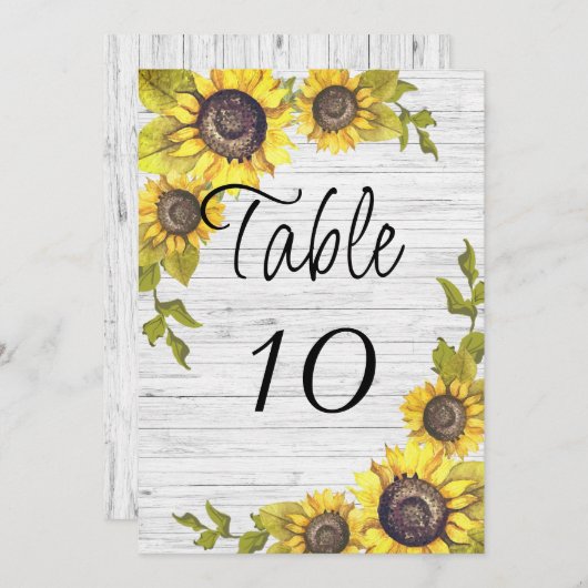 Faire-part Fleurs de soleil sur bois blancNuméro de table de (Devant / Derrière)