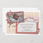 Faire-part Fleurs et Dentelle rose annonce de naissance (Devant / Derrière)