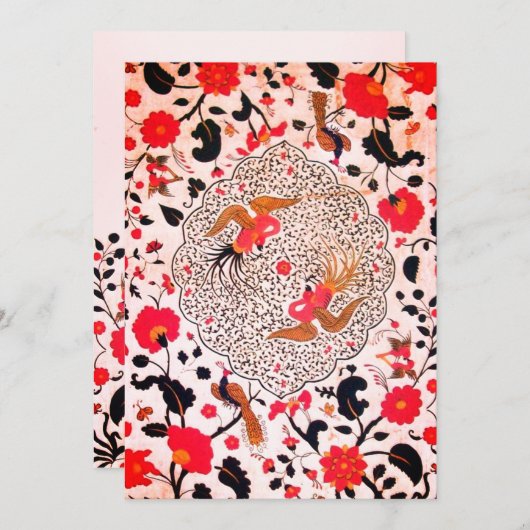 Faire-part FLEURS ET OISEAUX ORIENTAUX Noir Blanc Rouge (Devant / Derrière)