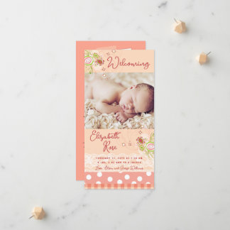 Faire-part Fleurs Florales Roses Fantaisistes Naissance Bébé 