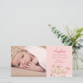 Faire-part Fleurs florales roses Whimsical Baby Girl Photo Na (Debout devant)