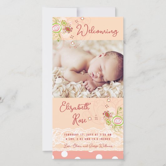 Faire-part Fleurs florales roses Whimsical Baby Girl Photo Na (Devant)