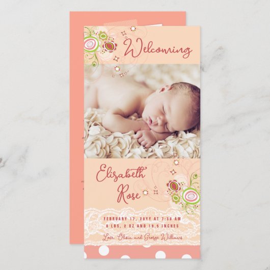 Faire-part Fleurs florales roses Whimsical Baby Girl Photo Na (Devant / Derrière)