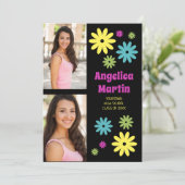 Faire-part Fleurs Hippie rétro 2 Diplôme Photo (Debout devant)