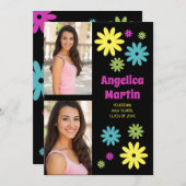 Faire-part Fleurs Hippie rétro 2 Diplôme Photo (Devant / Derrière)