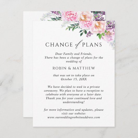 Faire-part Fleurs Joyeuses, Changement de Plans Mariage (Devant / Derrière)
