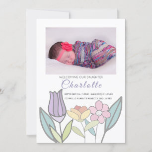 Faire-part Fleurs Pastel Nouveau Bébé Personnalisées