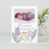 Faire-part Fleurs Pastel Nouveau Bébé Personnalisées (vert) (Debout devant)