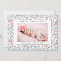 Fleurs Rose Bleu Fille Photo Annonce Naissance